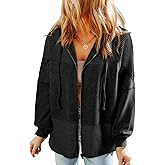 Dokotoo Waffle Knit Hoodies for Womens Fall 2025 Zip Up Drawstring Tops Cute Fall Outfits Casual Trendy Clothing Lightweight Jackets Plus Size with Pockets,Black Small