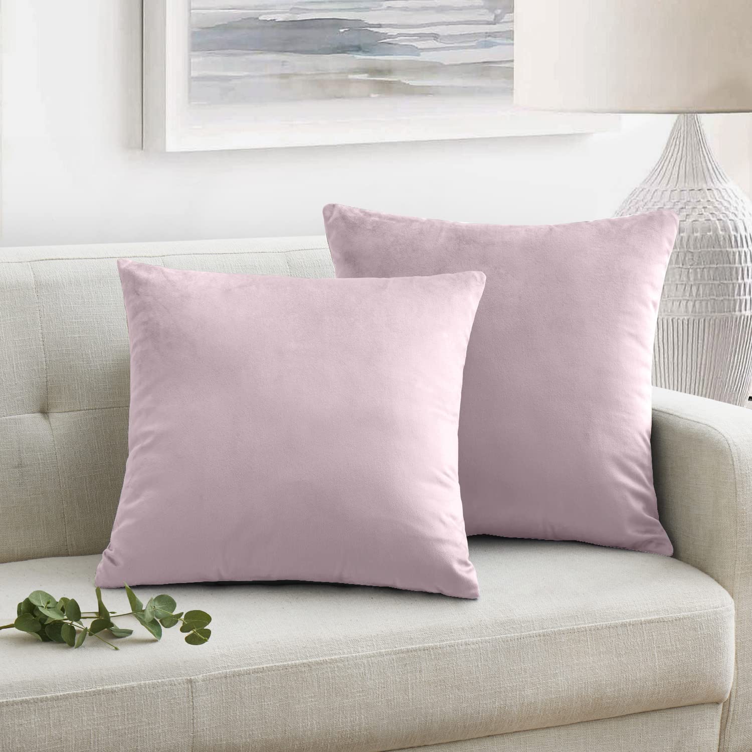 Oxford Homeware Velvet Cushion Covers 45 x 45 cm (Pack of 2) Square Throw Pillow Cases Decorative Pink Cushion Cover for Sofa Bedroom Living Room with Invisible Zipper (18 x 18 Inch)