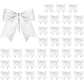 Sumind 36 Pieces White Christmas Tree Glitter Bows, 7 x 7 Inch Tie Ribbon Twist Tie Bows for Treat Bags Gift Wrapping Basket Wedding Birthday Valentine Christmas Tree Wreath Garland Decoration