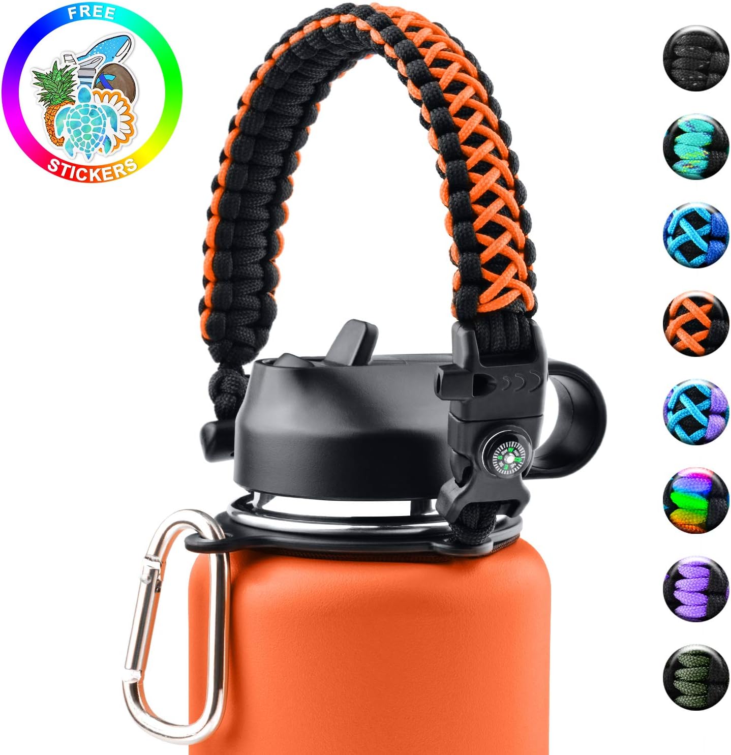 Sunnywoo Paracord Handle for Hydro Flask and Other Wide Mouth Bottles,Water Bottle Handle Strap with Safety Ring Holder and Carabiner for Hydro Flask Wide Mouth Water Bottles 12oz to 64 oz
