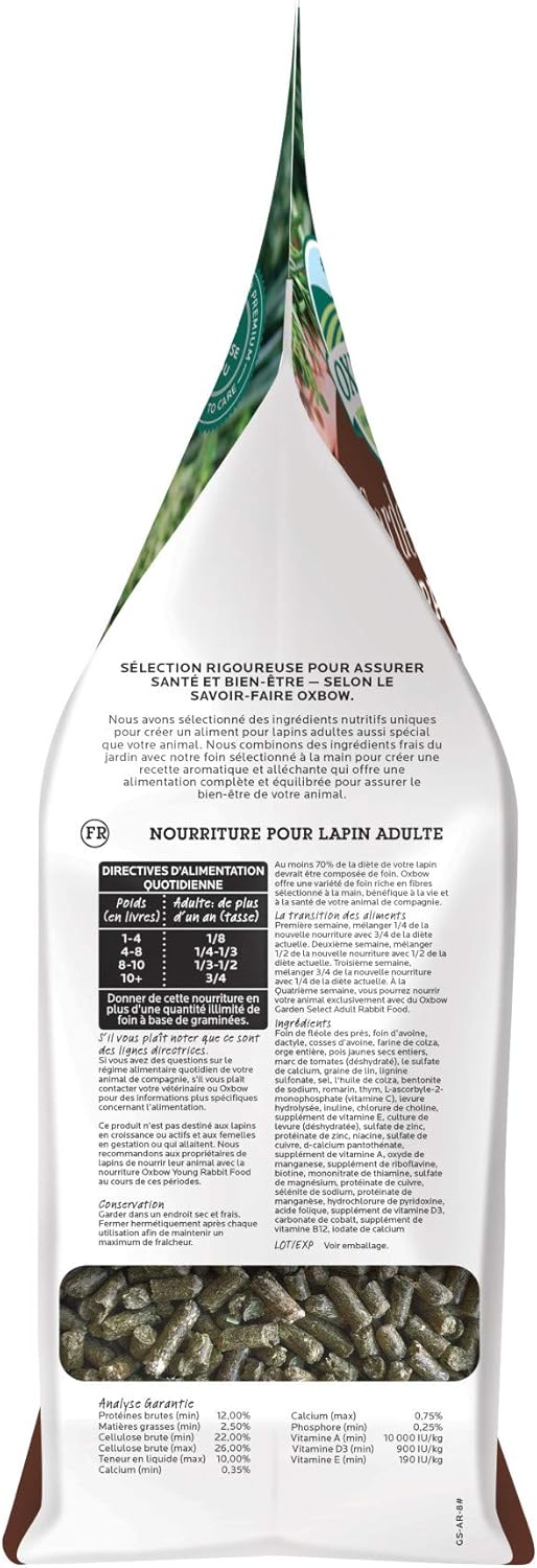 Oxbow Animal Health Garden Select Adult Rabbit Food, Garden-Inspired Recipe for Adult Rabbits, No Soy or Wheat, Non-GMO, Made in The USA, 8 Pound Bag : Pet Supplies