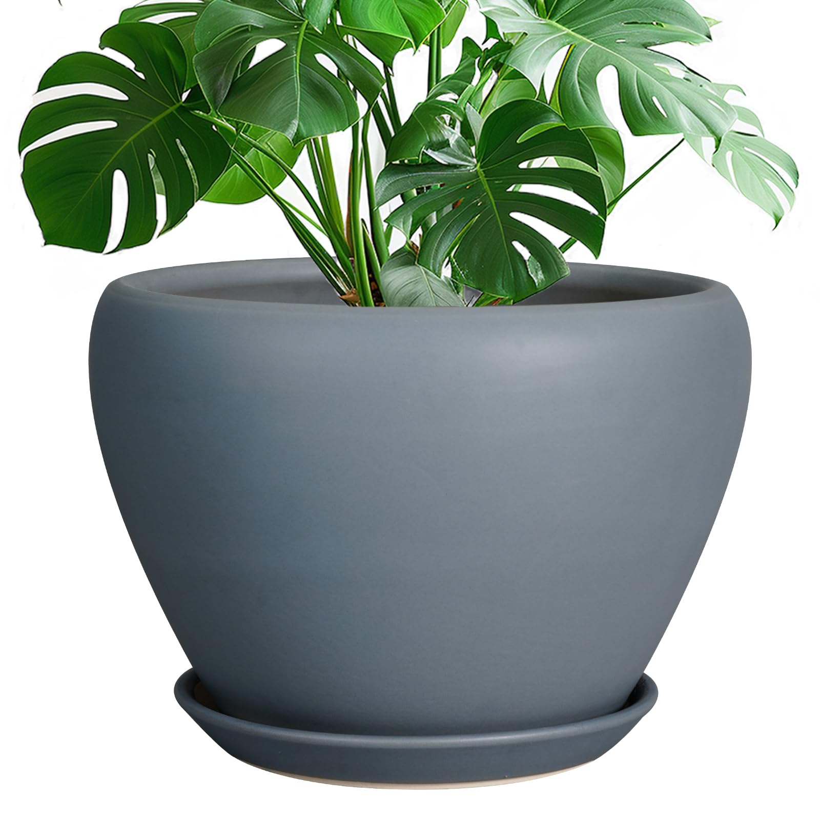 Ceramicfor 10 Inch Plant Pot - Ceramic Planter for Indoor Plants Large Plant Pot with Drainage Hole and Saucer Round Outdoor Planter Modern Flower Pot for Home Decor Gray Image