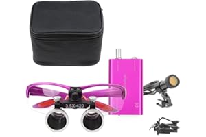 OUBO 3.5X 420mm Working Distance Optical Glass Surgical Binocular Loupes and 5W Spotlight LED Head Light Lamp with Filter with Two Type Clips Cloth Bag Style(Purple)