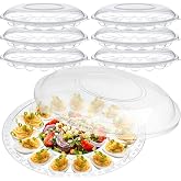 Shellwei 6 Pcs Deviled Egg Tray with Lid, 15 Slots Reusable Container | Deviled Egg Platter for Parties, 12 Inch Clear Plastic Holder for Fruits Veggies Appetizers Finger Foods Gatherings