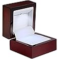 Allure - Luxury Ring Box With LED Light, Authentic Mahogany Wood With White Leatherette Insert, Square Elegant Diamond Ring Case, For Unique Proposal Or Wedding, Small Jewelry Display Gift Box.