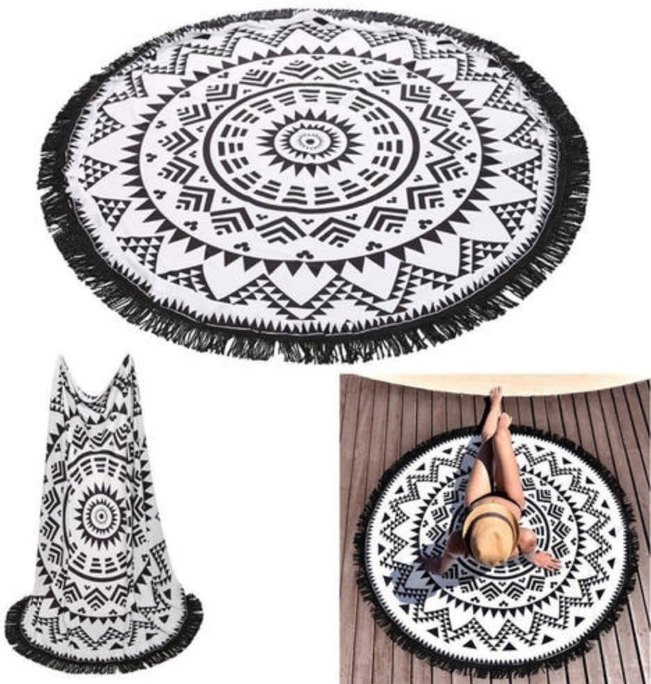 JOYBUY Indian Mandala Boho Printed Beach Towel Cover Up Round Large Tassel Bath Towel Sun Block Shawl Yoga Mat