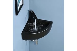 bathivy 17" x 13" Black Wall Mount Bathroom Corner Sink with Pop-up Drain, Small Corner Bathroom Sink, Triangle Porcelain Ceramic Above Counter Mini Vanity Vessel Sink, Wall Hung Floating Wash Basin