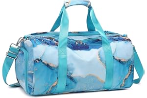 OCTSKY Gilded Cyan Gymnastics Duffle Bag with Shoe Compartment, Small Travel Weekender Sleepover Carry On Bag