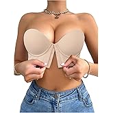 SweatyRocks Women's Front Closure Bandeau Bra Strapless Push Up Underwire Bras