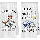 BlissfulAbon Mahjong Gifts Kitchen Towels Set - Mahjong Party Gifts Decorative Waffle Weave Dish Towels, Hand Towel, Tea Towel, Friendship Gifts, 16x24 Inch Set of 2