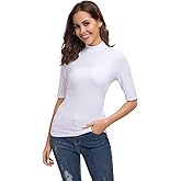 A Grain of Wheat Women Sleeveless/Short Sleeve Mock Turtleneck Basic Slim Fit Tunic Tank Tops.