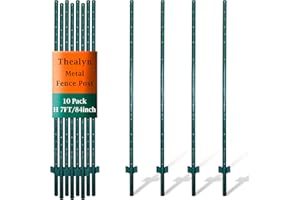 Thealyn Fence Posts 7 Feet, Pack of 10, Metal Fence Poles U Post Sturdy Duty Fence Stakes Step in Post No Dig Fence Post for Garden Wire Fence Steel Sign Post (Fits to 6-ft Fence Mesh)