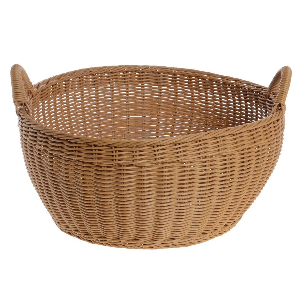 Round Storage Basket with Handles, Dark Beige 17"Dia x 8