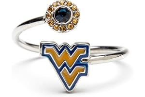 Stone Armory West Virgina Mountaineers Gifts for Women - West Virginia Logo Ring with Crystals - Hypoallergenic and Adjustable Sizes 5-12 - Womens WVU Gifts and WV Gear