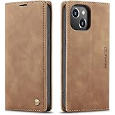 QLTYPRI for iPhone 15 Case Wallet with Card Holder, Vintage PU Leather Kickstand Magnetic Closure Shockproof Folio Book Cover Case for iPhone 15- Brown