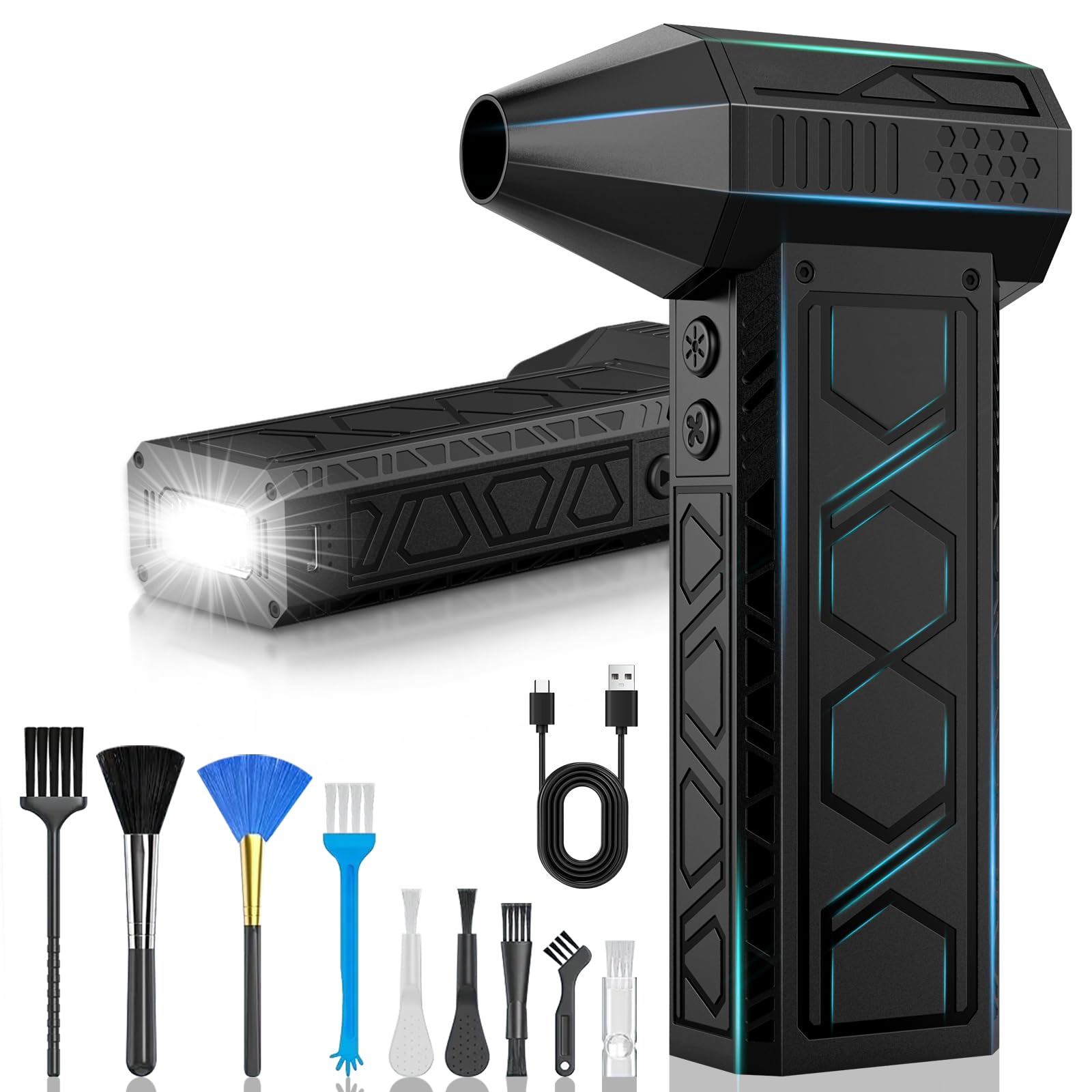 Photo 1 of ***NOT FUNCTIONAL, SELLING FOR PARTS, FINAL SALE***Electric Air Duster with Flashlight,180000RPM Compressed Air Duster Turbo Fan(10000mAh),Multipurpose Jet Fan, Electric Air Blower Duster with Assist Lighting, High-Speed Air Blower with 4 Gear-Black***NOT