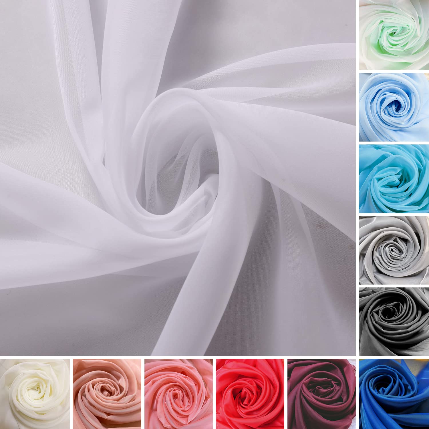 Megachest Wedding Voile Fabric 58 Inches Wide DIY Material (Snow White, 5 Meters Long) — image 1