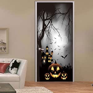 Halloween Door Cover Halloween Party Decoration Scary Pumpkin Manor ...