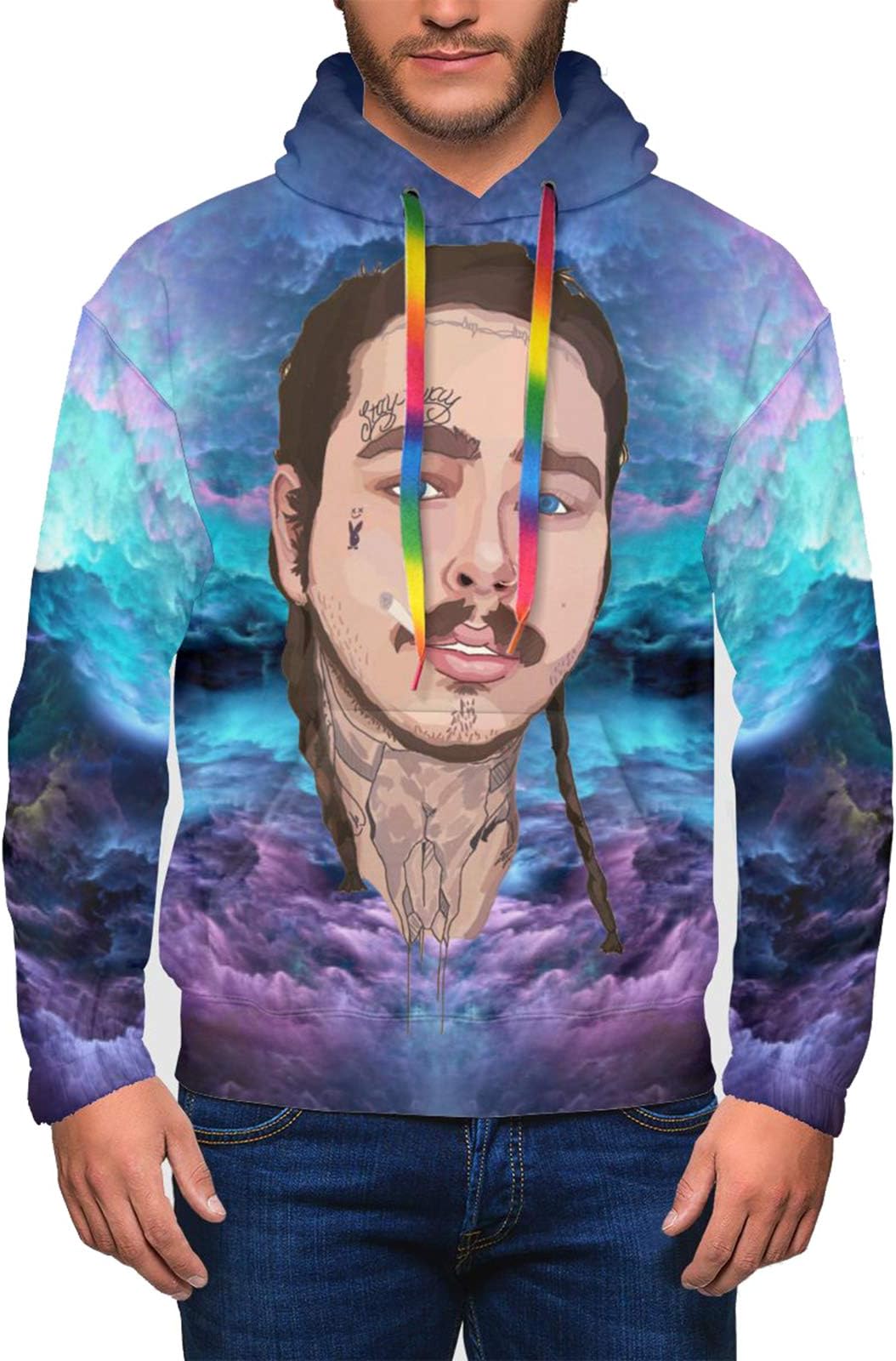Mens Post Malone Art Novelty Fleece Hoodies 3D Digital Print Sweatshirt Pockets Pullover