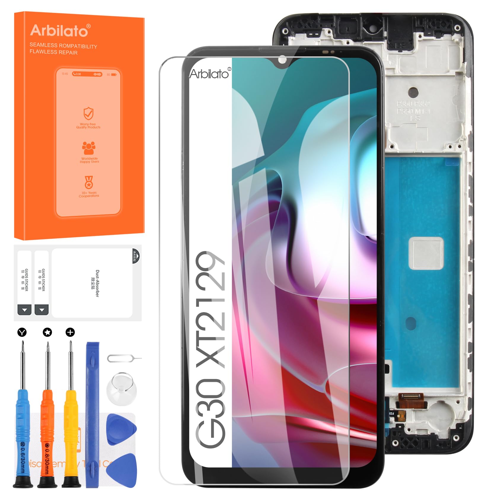 Arbilato for Motorola Moto G30 Screen Replacement for Moto G30 LCD Display XT2129-1 XT2129-2 LCD Digitizer Touch Screen Assembly Repair Pair with Frame