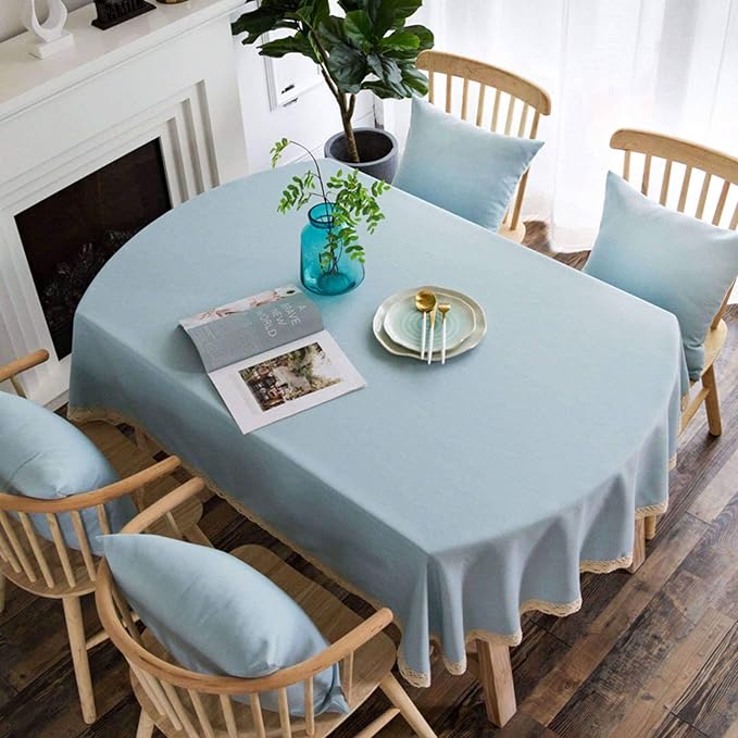 TTJJ Oval Mantel, Color Sólido Algodón y Lino Lavable Mantel Mesa