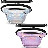 Oudain 2 Pcs Holographic Plus Size Fanny Pack for Women 80s Waist Packs with Extender Fanny Bag with Adjustable Belt Metallic Color Bag Large Capacity for Party Travel Festival Sports Silver, Pink