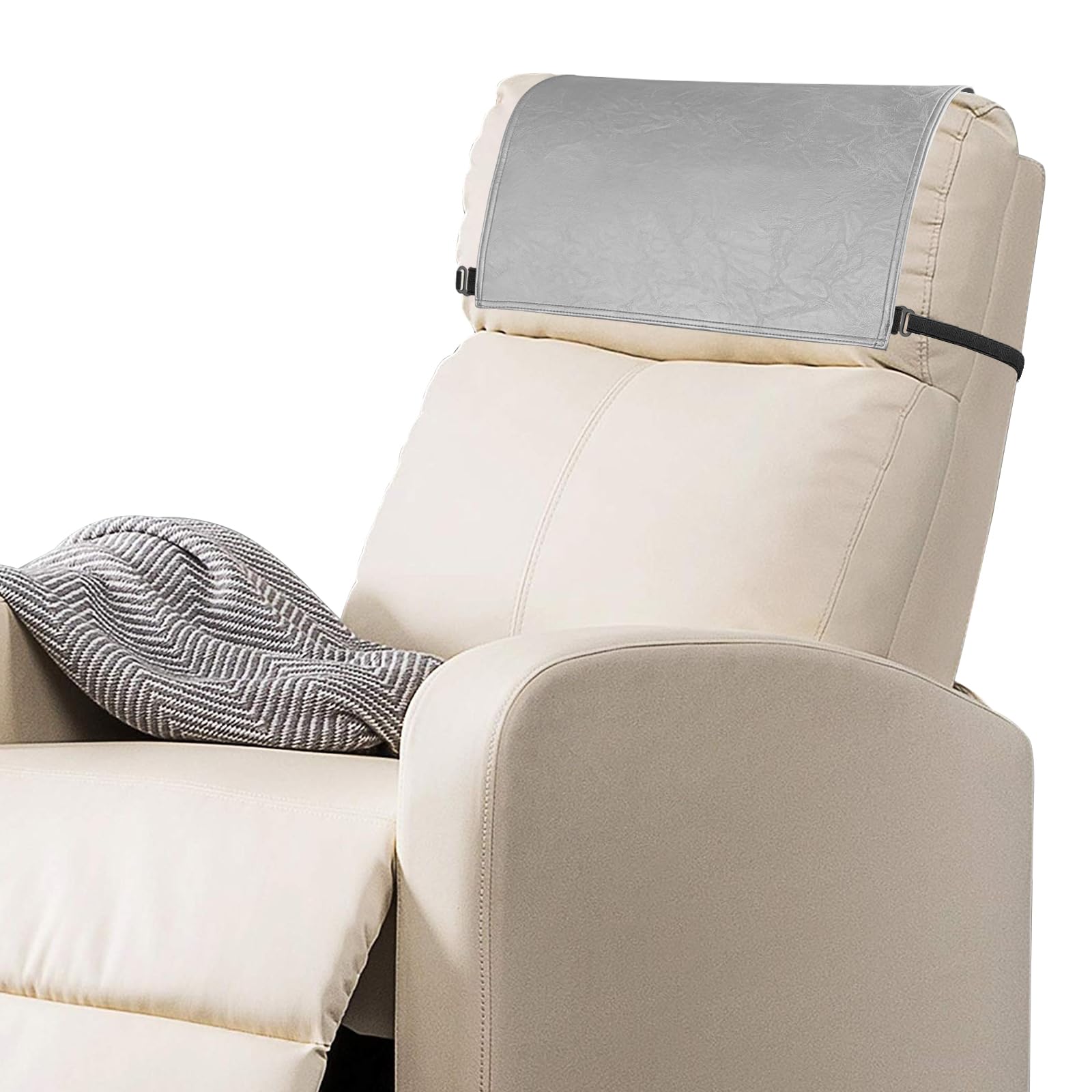 Photo 1 of SCNK Recliner Headrest Protector-Faux Leather Headrest Covers for Recliners,Recliner Headrest Cover with Elastic Straps,Chair Headrest Covers for Recliners Protector 17 x 27 in(Light Gray)