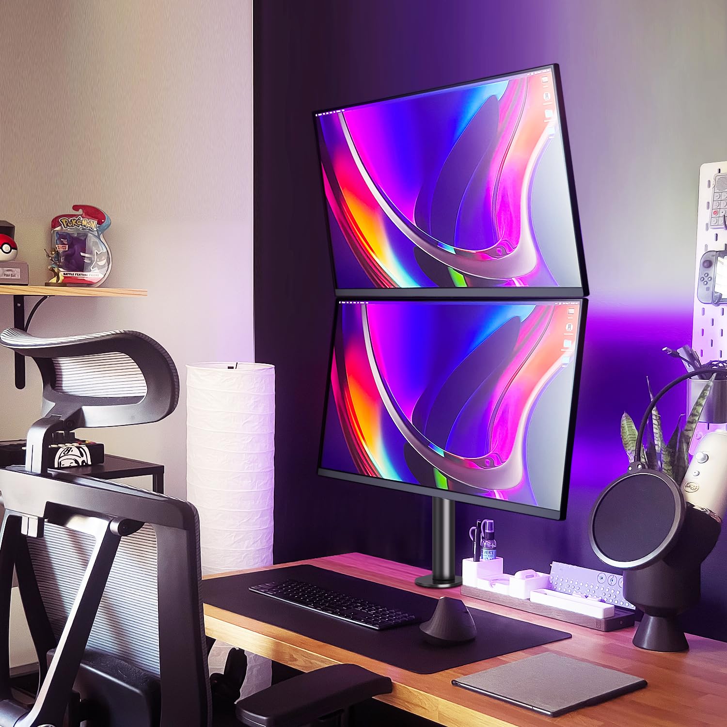 ELIVED Vertical Monitor Halterung 2 Monitore, 80cm Stange für 13-32 Zoll Monitore bis zu 8kg, Dualer Monitorständer Stack Bildschirmhalterung, Höhenverstellbar, Schwenkbar, Neigbar, EV4012 8
