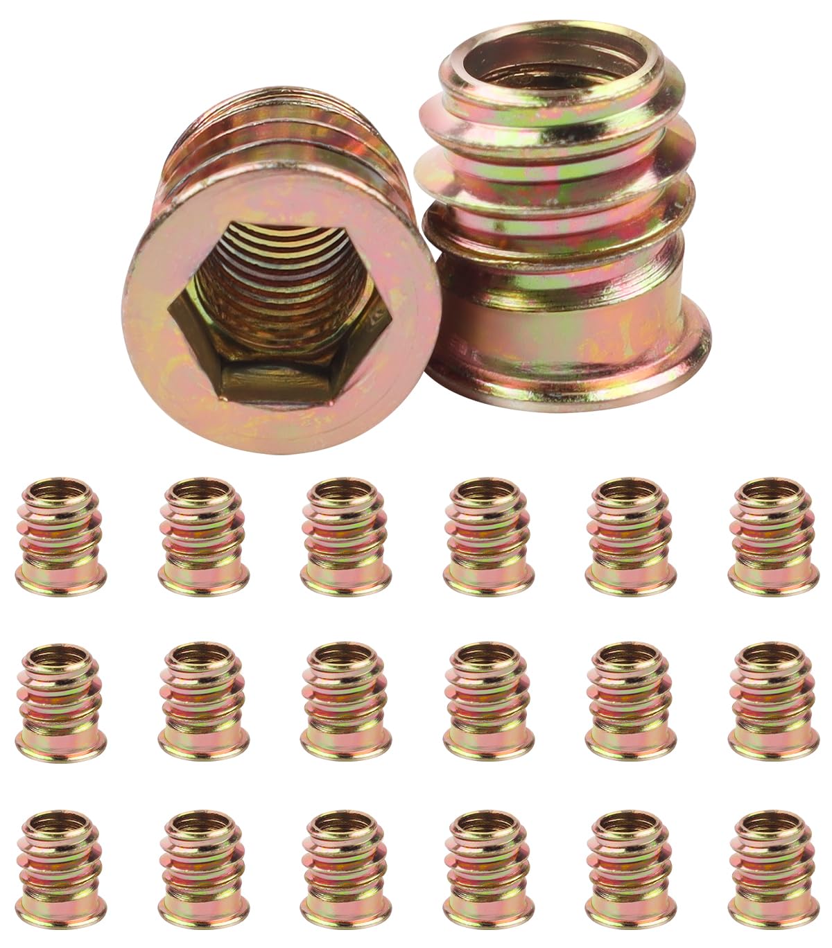 20Pcs M6 (6mm) X 15mm Threaded Inserts for Wood, Jeboler Insert Hex Socket Nuts M6 Flanged Socket Nut, Zinc Plated Carbon Steel Hex Drive Head Nut for Wood Furniture