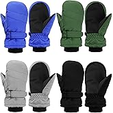 Geyoga 4 Pairs Kids Mittens Waterproof Ski Gloves Boys Girl Warm Snow Winter Mittens for Kids Toddler Outdoor Activities