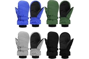 Geyoga 4 Pairs Kids Ski Gloves Waterproof Warm Snow Mittens Winter Warm Gloves for Outdoor Activities