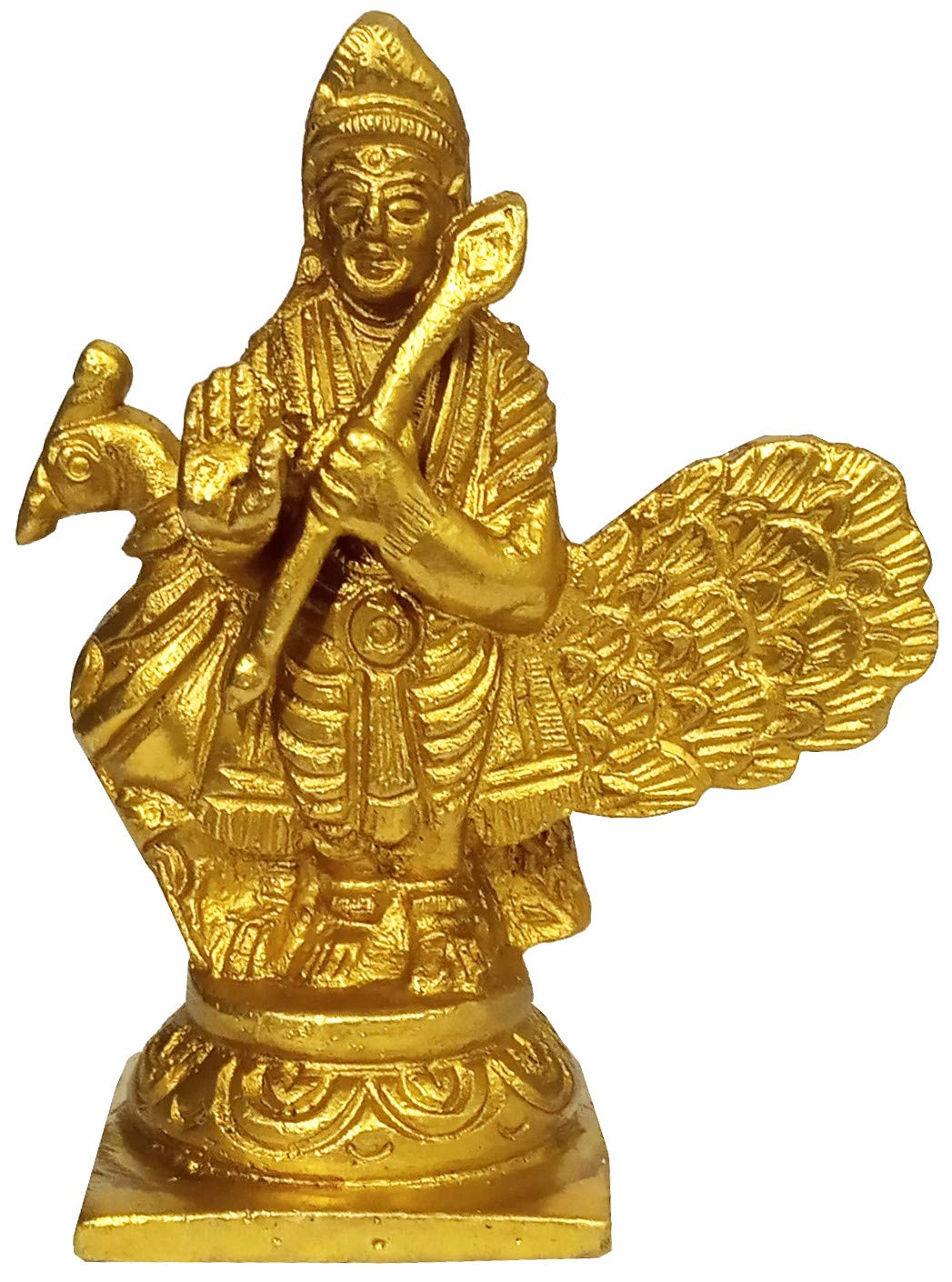 Purpledip Brass Idol Murugan Karthikeya: Subrahmanya Golden Statue (11229B)