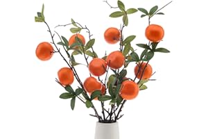 Woration 4PCS Artificial Orange Branches Simulation Tangerine Plastic Tree Plant Stem with Fruit Fake Greenery Home DIY Décor Props 19.3inch
