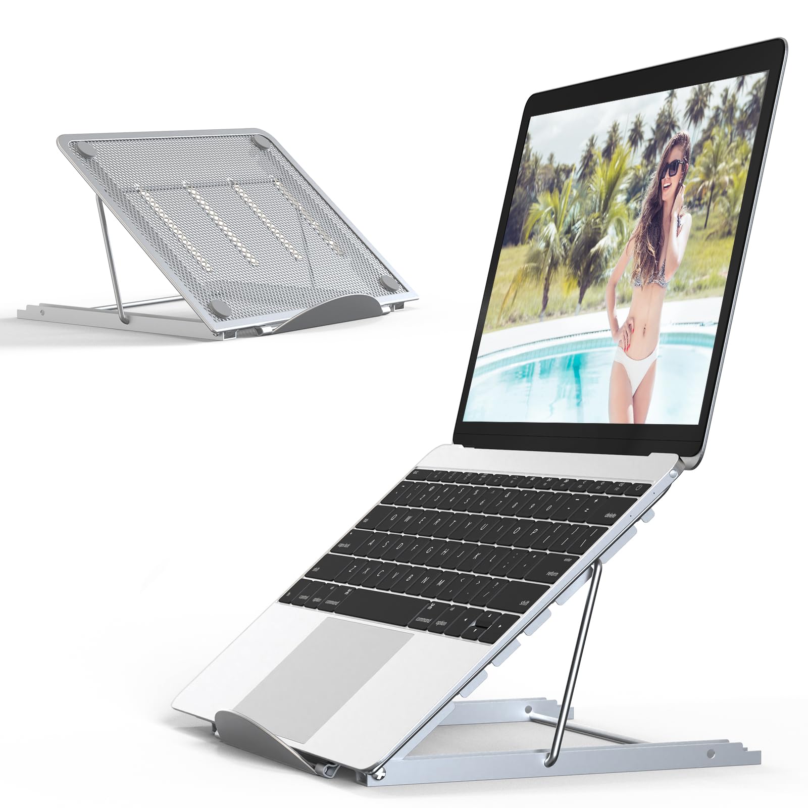 Jumkeet Laptop Stand,Foldable Portable Ventilated Desktop Laptop Holder,Universal Lightweight&Adjustable Ergonomic Tray Mount Compatible with iM(ac)/Laptop/Notebook Computer/Tablet (White)