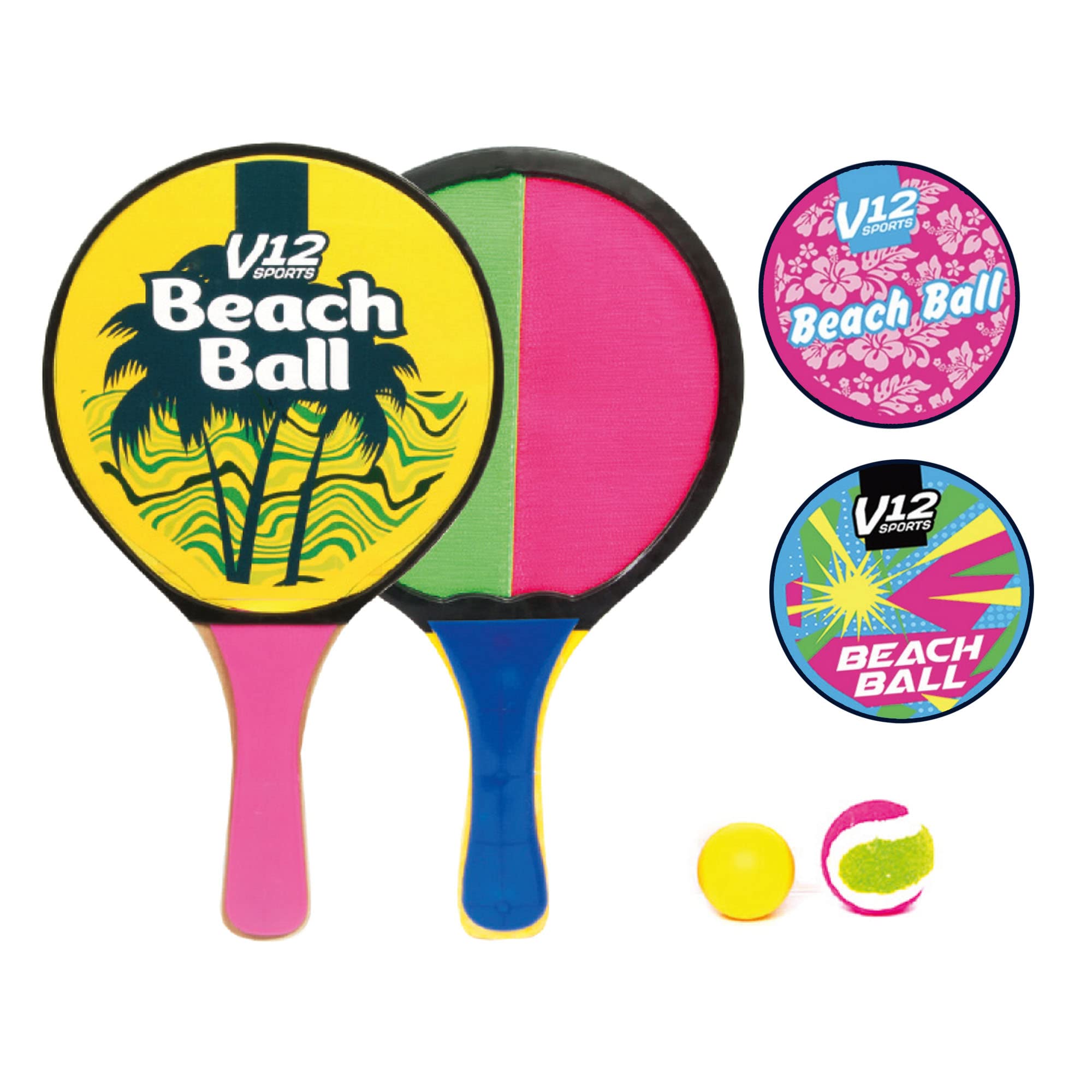 Beach Bat and Ball Set, 2 Games in 1, Paddle Bat One Side, Hook & Loop on the Other Side, Comes in 3 Different Designs (Sent Randomly)