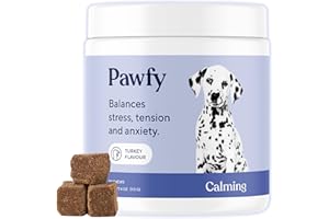 Pawfy Calming Chews for Dogs | Natural Dog Calming Chews - Supports Relaxation and Calm Behavior | Helps with Thunder, Separation, Chewing & Barking | Soothing Aid for Fireworks - 30 Turkey Treats