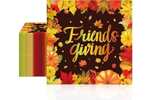 MUPLAYA 100Pcs Fall Disposable Paper Napkins,Fall FriendsGiving Theme with Autumn Leaves & Pumpkins Print, Party Tableware for Thanksgiving Dinner Gathering Kitchen Decor 6.5 Inch