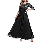 Ever-Pretty Women's Sequin Chiffon Formal Dresses A-Line Half Sleeves Maxi Evening Gown Mother of Bride Dress
