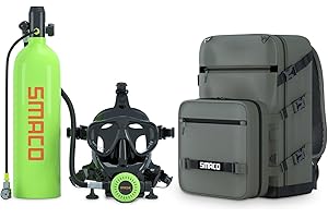 SMACO S700 Scuba Tank with Full Face Diving Mask 1.9L Portable Diving Tank 180° Panoramic Viewing Angle Removable Diving Mask Scuba Tank Kit Diving Oxygen Underwater Breathing Device