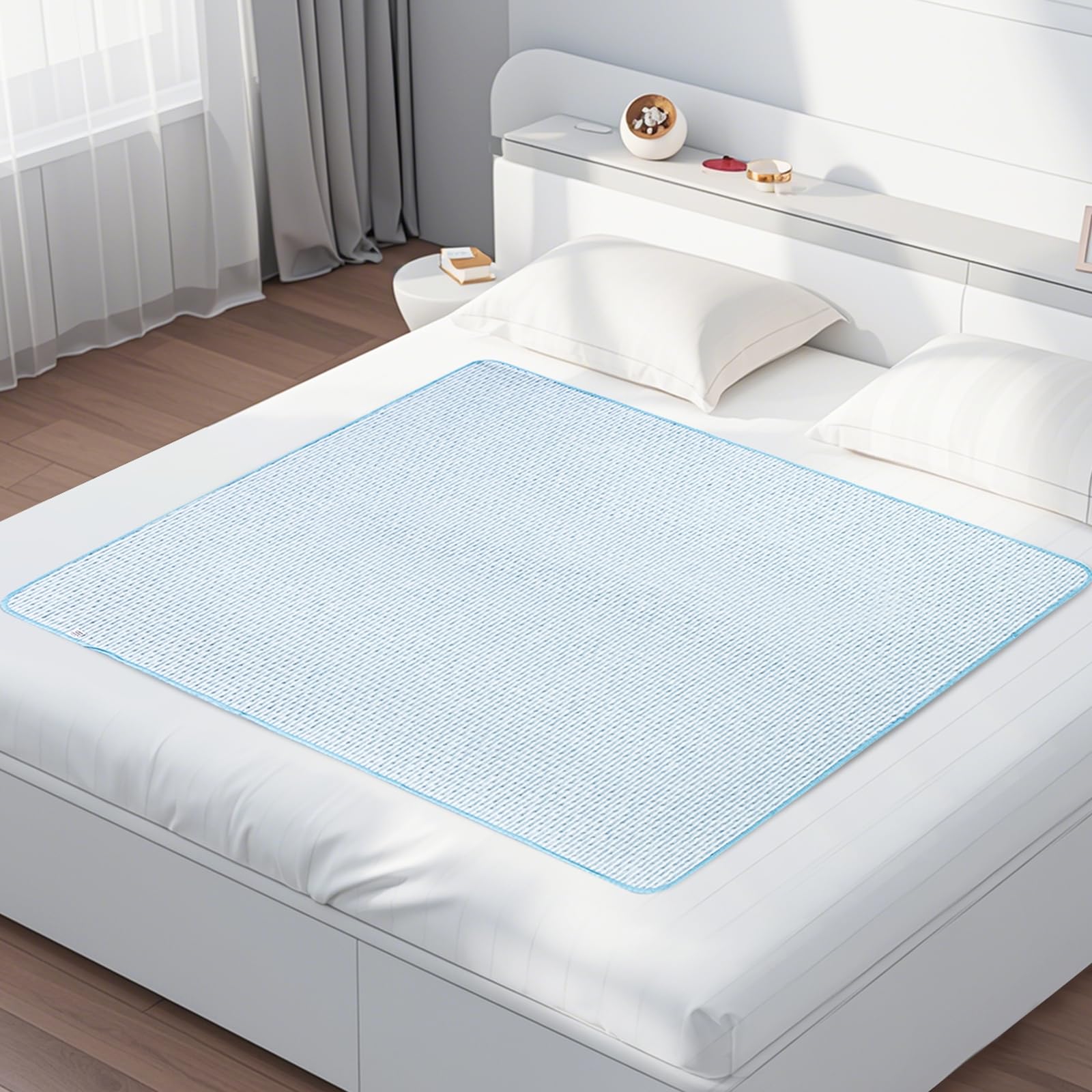 Photo 1 of Bed Pads for Incontinence Washable, Large Reusable Waterproof Soft Wetting Underpad for Adults, Elderly, Seniors, Women, Kids & Pets, Machine Washable Pad for Bed, Sofa (Blue, 40x55 Inch (Pack of 1))