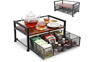 Tea Bag Organizer, Coffee Pod Organizer, Large Capacity Tea Station Chest Display Container Box with 8 Compartment Drawer for