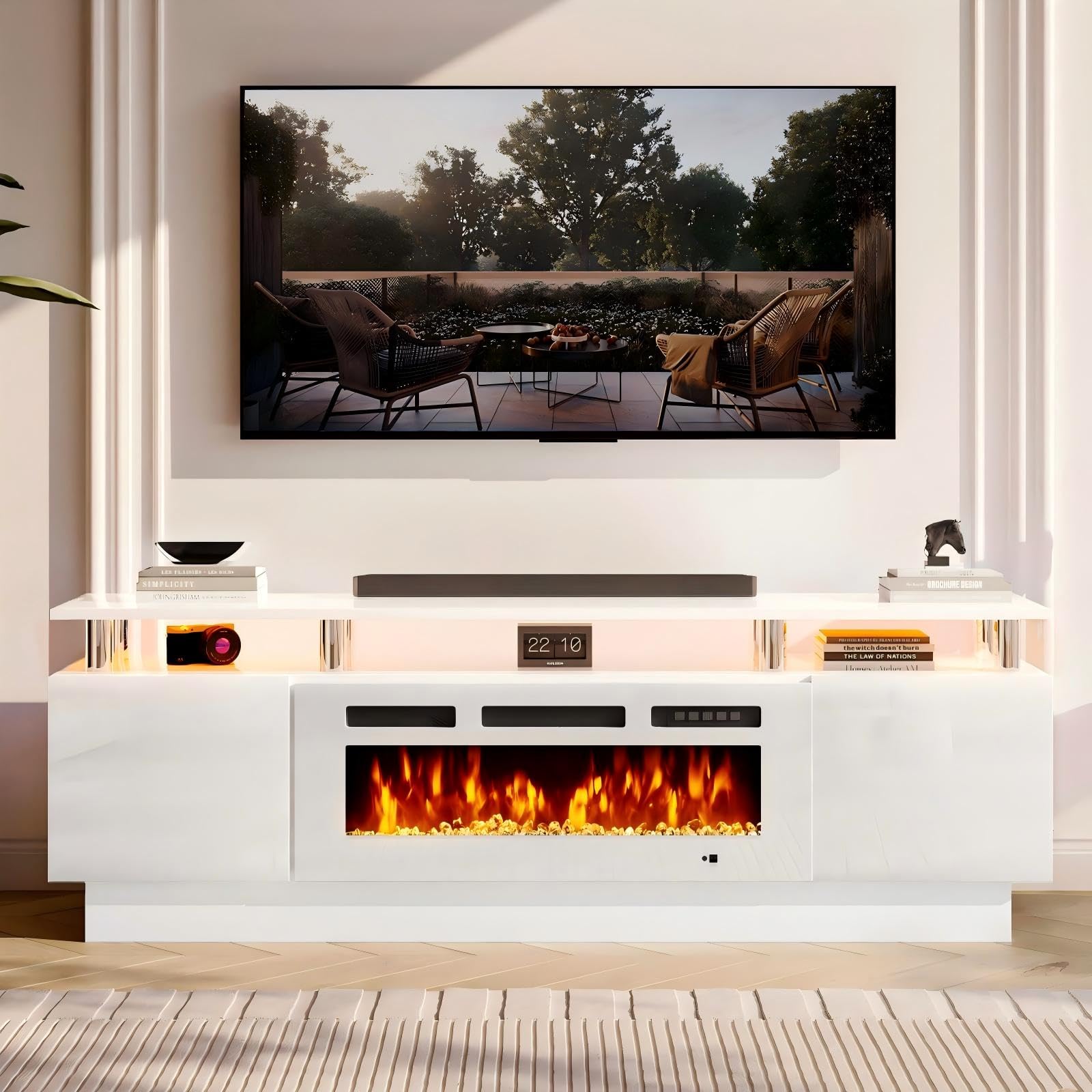 Photo 1 of *UNTESTED*
MXV 70" Fireplace TV Stand, Modern Entertainment Center & 36 Inch Electric Fireplace with Remote Control, LED Light, Fire Place Tv Stand for Living Room for TVs up to 80", White + White