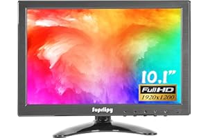 Suprlipy 10 inch FHD Small IPS Monitor LCD Display Screen 1920x1200 60Hz 16:10 with BNC VGA AV Input Built-in Lounspeakers for CCTV Security Camera DVR PC STB Game Console