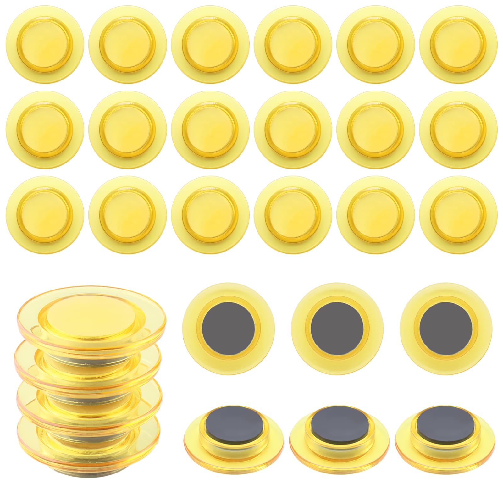 ZDZBLX Strong Fridge Magnets – 28 Pack Small Heavy Duty Magnets, Clear Mini Round Magnets for Whiteboard, Refrigerator, Notice Board, Crafts – Cute Magnet for Home Office & School (Transparent,Yellow)