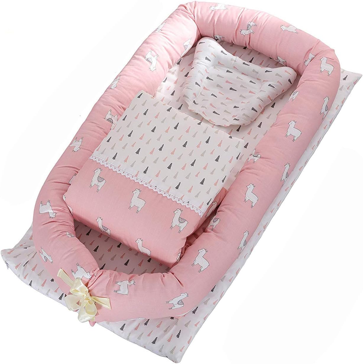 Toys Studio Baby Lounger for Newborn, Baby Nest, Soft Cotton Baby Bassinet for Bed Portable Baby Co-Sleeping Cribs & Cradles Lounger Cushion for Bedroom Travel (Alpaca)