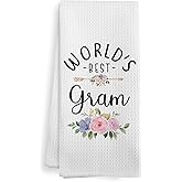 XNXLDYLH Gram Grandma Gifts for Mothers Day from Grandkids, Mothers Day Christmas Birthday Kitchen Towel Gifts Gift for Grandma, World's Best Gram Kitchen Dish Hand Tea Towels, 16x24 Inch