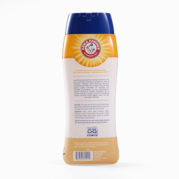 ARM & HAMMER FOR PETS SOOTHING OATMEAL PET SHAMPOO | NOURISHING AND MOISTURIZING DOG SHAMPOO WITH GENTLE CLEANSING FORMULA | VANILLA COCONUT SCENT, 20 OZ BOTTLE SHAMPOO FOR PETS