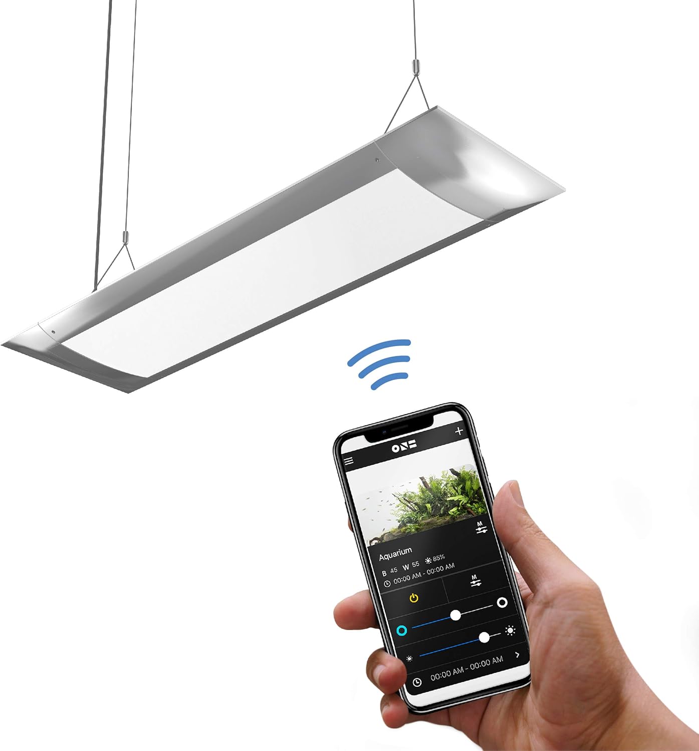 Amazon Co Jp Onf Flat One 水槽ライト アクアリウムライト 植物 照明 吊り下げ式 適応サイズ 90 Cm 淡水 海水水槽両用 水族 スマホアプリ Bluetooth リモート操作 遠隔操作 ブルー系 昼白色 Led 高輝度 フルースペクトル 光度合い調節可能 苔 水草育成 鑑賞魚 サンゴ