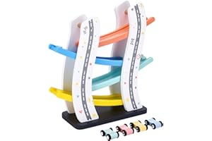 DAZMERS Damzers Car Ramp Toys, 5 Pcs - Develop Cognitive Skills with Pastel Toddler Race Track - Indoor & Outdoor Fun for Kids - 4 Cars & Ramp - 11.8"x4.2"x12.2" Track, 1.5"x1.2"x0.5" Car