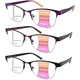 LOVIVY 3 Pack Progressive Reading Glasses for Women Men Metal Half Frame Multifocal Readers with Spring Hinges